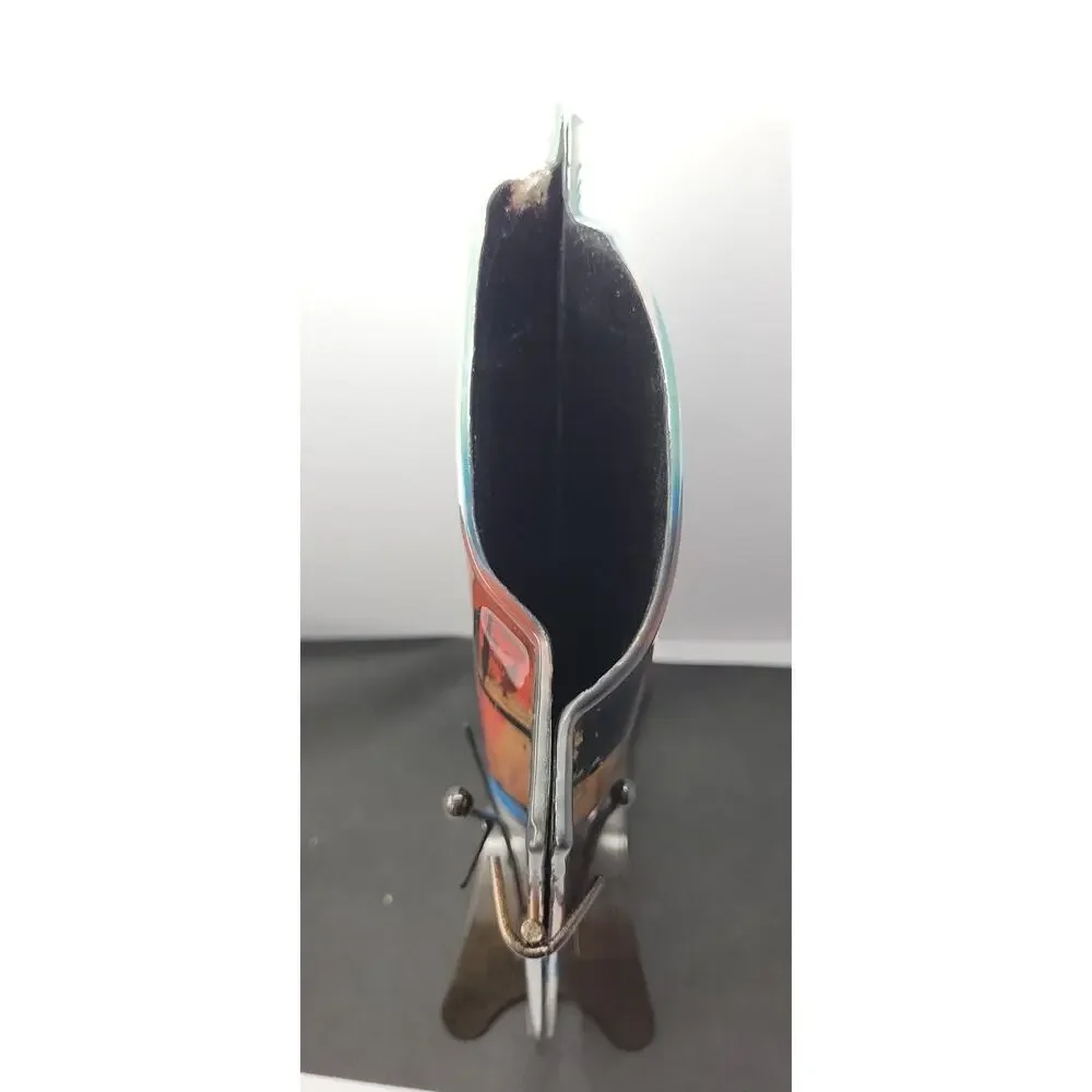 Abstract Art Glass Vase w/ Metal Stand Mid Century Modern Multicolor Decorative